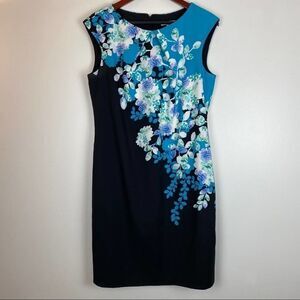 New York & Company Floral Blue Black Dress 12